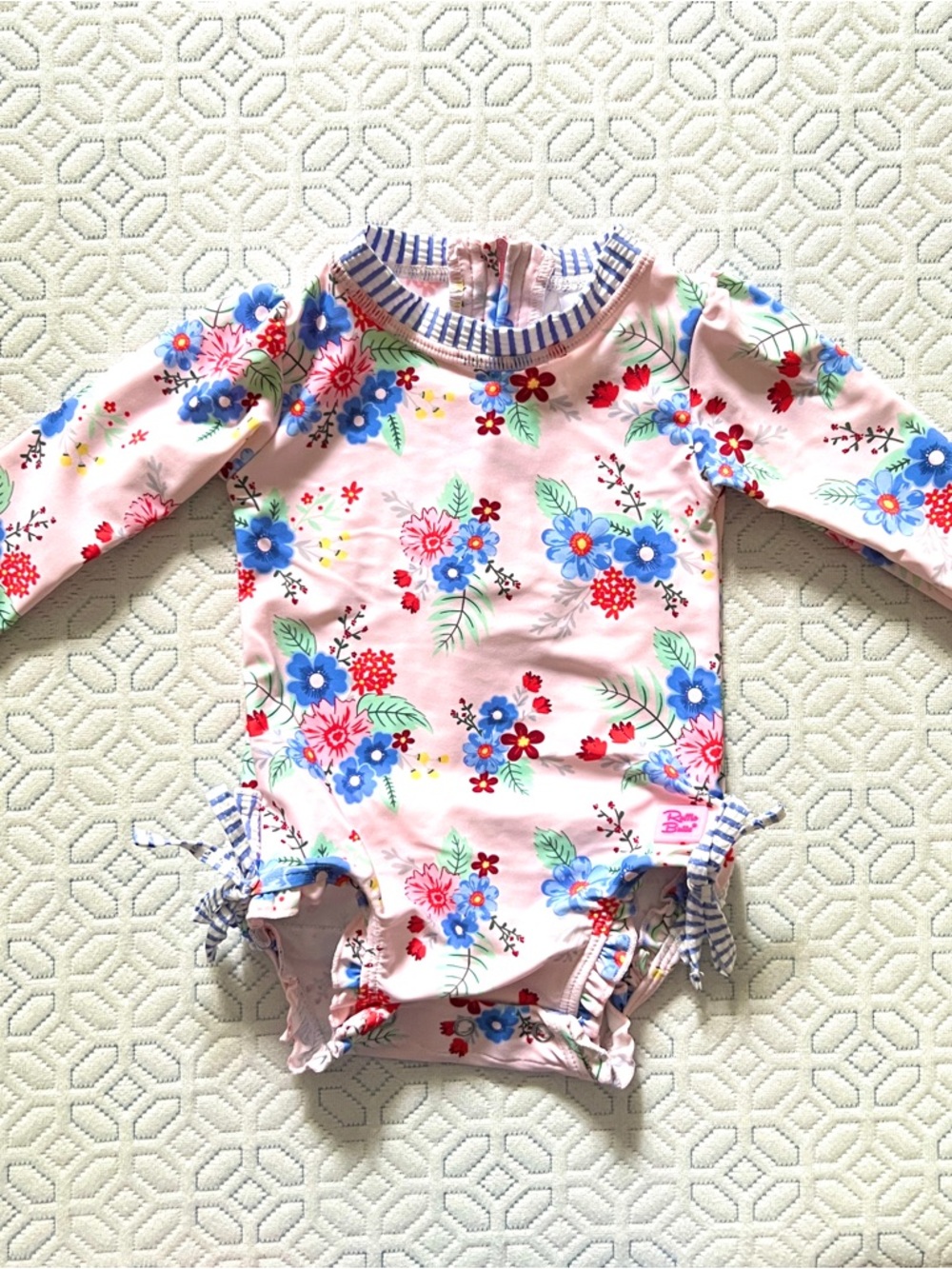 RuffleButts Rash Guard Swimsuit Girl 3-6M Pink Floral UPF50 One Piece - Picture 8 of 13